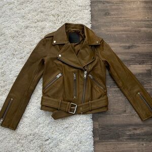 AllSaints Olive Balfern Biker Leather Jacket Sz. 2